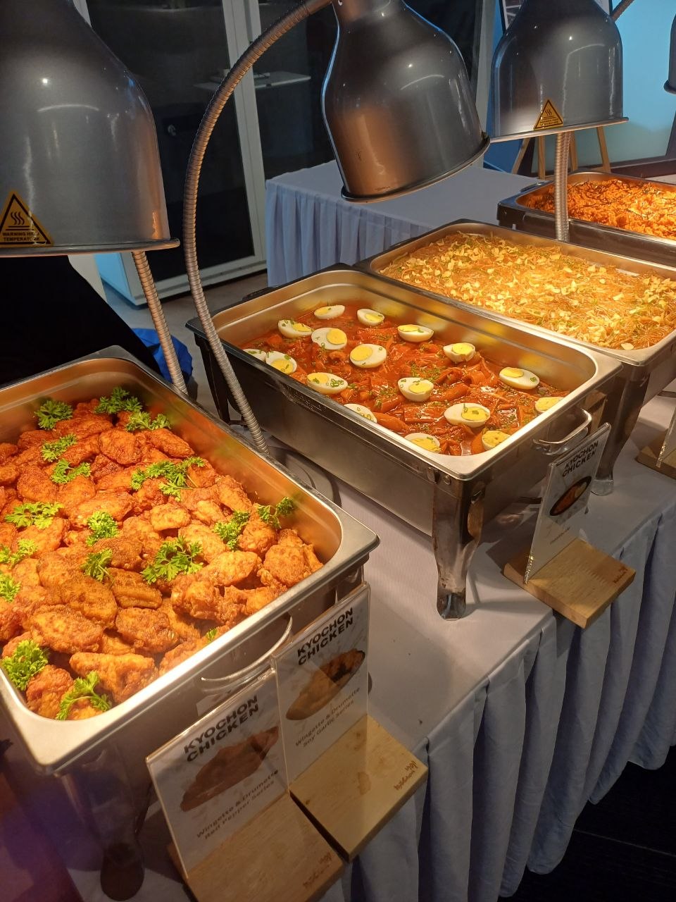 KyoChon Malaysia catering buffet with Wingette and Drumette fried chicken in Soy Garlic and Red Pepper, braised chicken and japchae